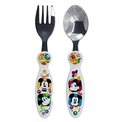 Imagen de Set de 2 cubiertos infantiles acero inoxidable compuesto tenedor y cuchara Mickey Mouse