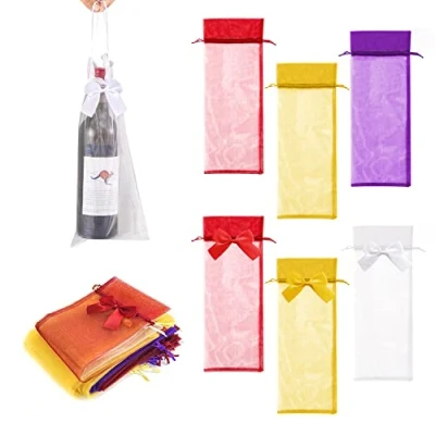 Imagen de PFLYPF Bolsa de 33 bolsas vino organza, botellas vino, Cinch Wine Bottle Gift Bags, Bow tie Drawstring Gauze Bags for Wedding Party Favors, rojo, hongjiushadai