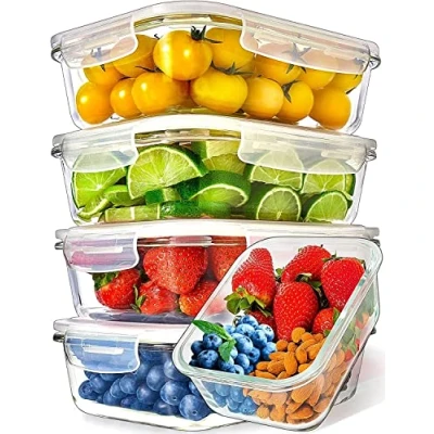 Imagen de [5 pieza] Recipientes de Cristal para Alimentos Hermético con Tapas Vidrio sin BPA (1060 ml: 1 Compartimentos)