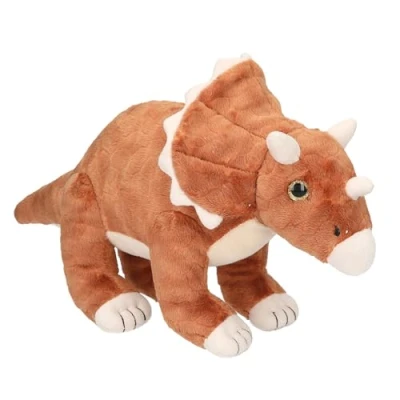 Imagen de Depesche 12684 Dino World Dinosaurio de Peluche Triceratops con Pelaje marrón y Ojos Brillantes, Aprox. 36 cm Altura