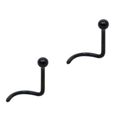 Imagen de DENI 2 Piercings para Nariz con Palo Curvado, color negro y una bola de 2mm, grosor 0,8mm, largo 6,5mm, medida estandar