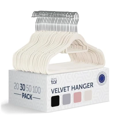 Imagen de Blumtal Perchas de Terciopelo Antideslizantes Percha giratoria 360 para Abrigos, Trajes, Camisas y Pantalones, Paquete 30 unidades, Marfil