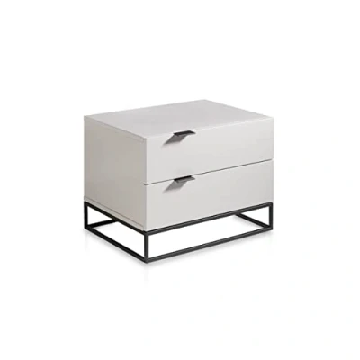 Imagen de Ángel Cerdá Mesita de Noche en Madera Gris y Patas Acero Negro Diseño Moderno con 2 Cajones Soft Closing Ideal para Dormitorio Actual Funcional 55 x 41 cm