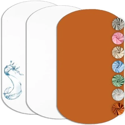 Imagen de Sábana bajera Cododo 60 x 80 cm (juego de 2) Compatible con Iora + 1 Protector colchón impermeable Set 2 sábanas Oeko TEX (blanco/camel, cm)