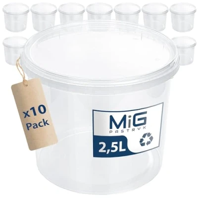 Imagen de MIG Cubo transparente con tapa, 2,5 l, 10 x herméticos y aptos para alimentos, cubos pequeños apilables uso doméstico e industrial, ideal tapa colocar almacenar