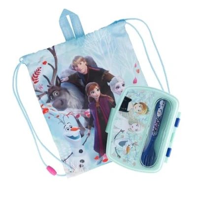 Imagen de Sorrisini Sandwichera Infantil con Compartimentos y Cubiertos, Mochila Cuerdas Infantil, Bolsas Comida Infantiles, Contenedor Almuerzo, Bolsa Escolar, Gimnasio Frozen