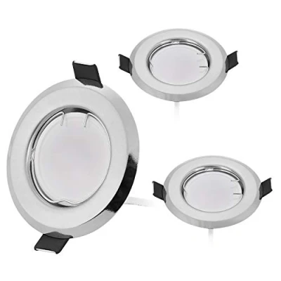 Imagen de HCFEI Juego de 3 focos LED empotrables ultraplanos en cromo cepillado con módulo 230 V I W 300 lúmenes blanco cálido 3000K Regulable 55 mm orificio montaje