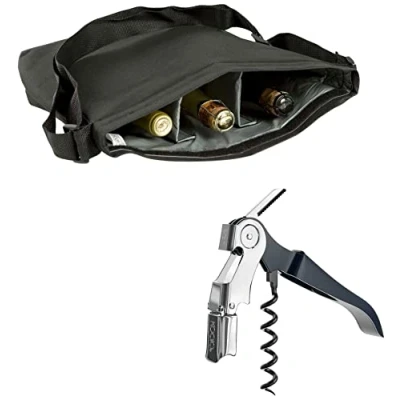 Imagen de Koala Spain (6 Unidades) Pack Bolsa de Vino para Tres Botellas Color Negro y Sacacorchos Dos Tiempos Azul