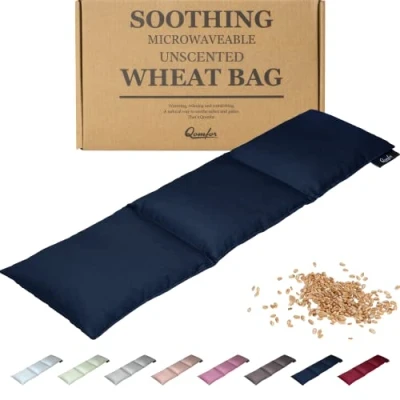 Imagen de Qomfor Saco térmico de Semillas Bolsa Grande para Microondas Cervical y con Funda Algodón el Alivio del Dolor Cuello, Hombros Espalda (Azul oscuro)