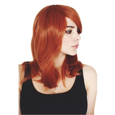 Imagen de Prettyland C501 Peluca cobriza clara y naranja en capas con puntas levantadas flequillo a medio larga melena