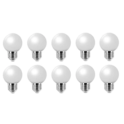 Imagen de Jiotouhu Pack de 10 bombillas LED E27 G45, blanco frío 6000 K, 2W 200 lm, cubierta mate policarbonato, no regulable