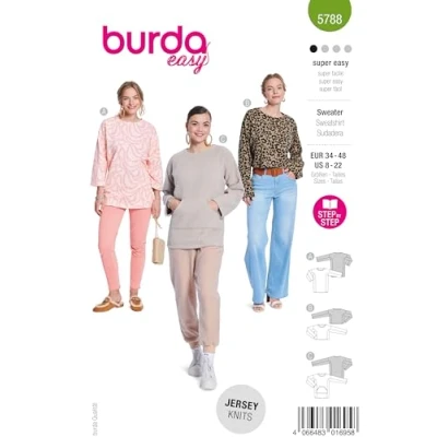 Imagen de burda Easy Patrones de costura para sudaderas mujer en diferentes longitudes, tallas 34 48