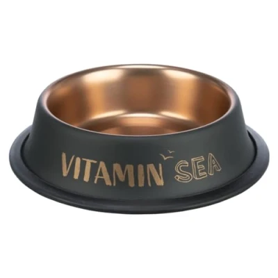 Imagen de TRIXIE Bebedero para Perros de Acero Inoxidable BE Nordic, 200 ml, Negro/Bronce, Moderno comedero pequeños, diámetro 15 cm, Cuenco con Goma Antideslizante 24303