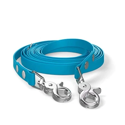 Imagen de Correa de Arrastre 5 m, para Perros, 2 mosquetones y Anilla en D, Azul Cian, Muy Resistente, repele la Suciedad el Agua