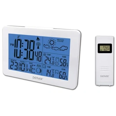 Imagen de Denver Estación Meteorológica Inalámbrica WS 530WHITE. Termómetro higrómetro Digital para medición Interior/Exterior de Temperatura y Humedad. Previsión meteorológica. Función Reloj Alarma