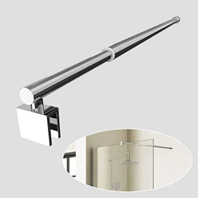 Imagen de EMKE Barra de apoyo telescópica ajustable 700 mm a 1200 mm, acero inoxidable, cromado, forma redonda para habitación húmeda, mampara ducha caminar, se adapta vidrio 8 10 grosor