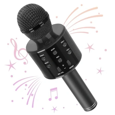 Imagen de Wowstar Micrófono Karaoke Bluetooth, Inalámbrico para Niños Canta Partido Musica, Niñas Juguete de Regalo, Home KTV Player compatible con Android/iOS/PC/AUX (Negro)