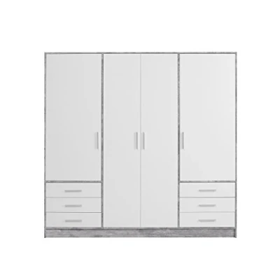 Imagen de FORTE Jupiter Armario con 4 puertas y 6 cajones, fabricado en material de madera, unas medidas 206,5 x 60 200 cm estética hormigón color gris claro blanco