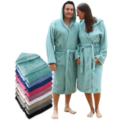 Imagen de LEBENGOOD Albornoz Hombre Unisex Capucha 100% Algodón Rizo Americano 400 gr, Bolsillos, Bata Suave, Toalla Ducha Mujer (hombre.Capucha Agua XL)