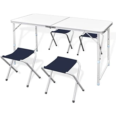 Imagen de GreaTool mesa para Acampada 120x60x70cm Incl 4 Taburetes Plegable portátil como si Fuera un maletín Altura Regulable pícnic Camping Gris Claro (Conjunto y sillas)
