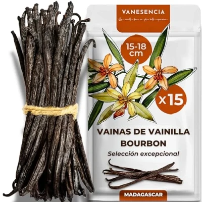 Imagen de Vainas de Vainilla Bourbon XL 15 18 cm en Rama Madagascar Aroma Intenso y Auténtico Bolsa zip hermética VANESENCIA (15 XL)