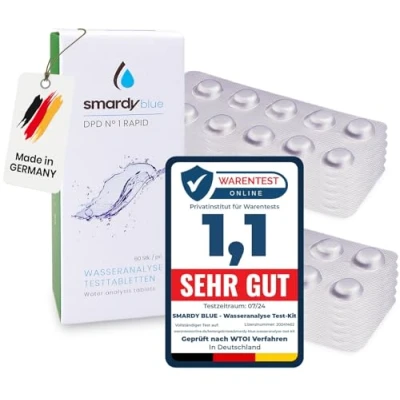 Imagen de smardy 120 Pastillas de Prueba Agua Rápida DPD1 (Cloro libre), Calidad del Test, Comprobador Cloro para Piscina, Whirlpool, Acuario y Potable