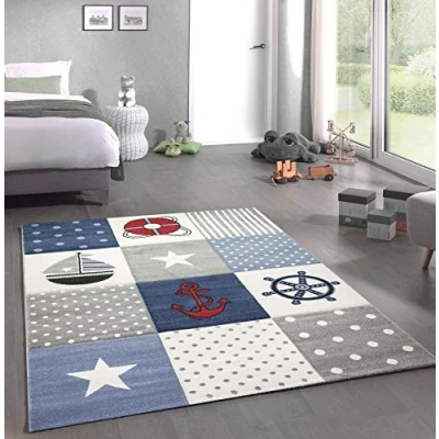 Imagen de CARPETIA Alfombra Infantil Juego marítimos en Azul Crema Gris Größe 120x170 cm