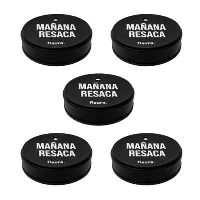 Imagen de Fisura Tapa vasos antidroga &quot;Mañana resaca&quot; 5 unidades. Protector de bebida original. Cubierta para bebidas reutilizable. Protección vaso antiderrame hecho silicona. unidades