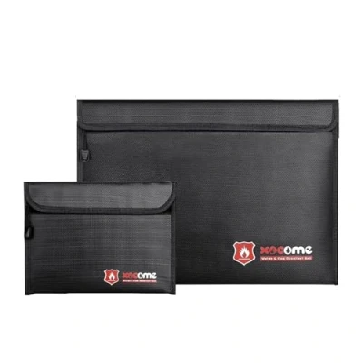 Imagen de Bolsa ignífuga para documentos Juego de 2 bolsas impermeables resistentes al fuego documentos, pasaportes, archivos bancarios, dinero, objetos valor (negro)
