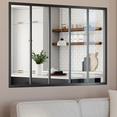 Imagen de Techo de cristal 5 cristales An. 150 x Al.108 cm en metal negro y templado IDMarket
