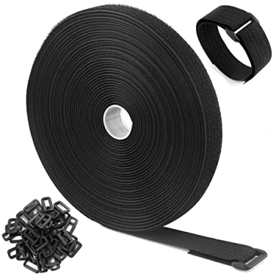 Imagen de WSZJINB Sujetacables Reutilizables de 10m x 2cm con 50 Hebillas, Bridas Negras para Organizador Management Cables, Negro