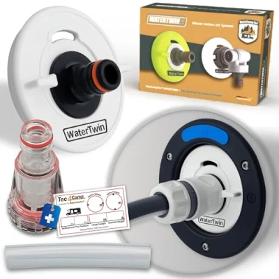 Imagen de MaJoCompTec® WATERTWIN Tapa de depósito con conexión agua, adaptador llenado para boquilla accesorio autocaravana (versión ECO + filtro compacto, 3 pines