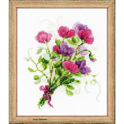 Imagen de Riolis  1606 Bouquet with Sweet Peas Cross Stitch Kit, algodón, Multi de Color, 15 x 18 x 0, 1 cm
