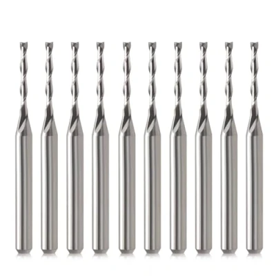 Imagen de CNC fresa Bits 1/8&quot; vástago Bit End Mill 1/16&quot; corte Dia plana nariz de metal duro Molino final dos flautas espiral upcut juego herramientas para madera, PVC MDF madera dura
