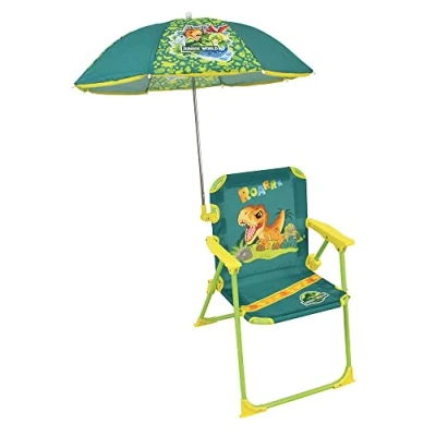Imagen de Fun House Jurossic Silla Plegable para Camping, 38,5 x 37,5 cm + Parasol de 65 diámetro World, diseño Dinosaurios, Multicolor, Enfant