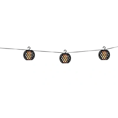 Imagen de GRUNDIG Cadena de luces solares para jardín, 8 farolillos LED, 12 lúmenes, LED con efecto llama, incluye panel solar, duración la batería a 6 horas, color negro