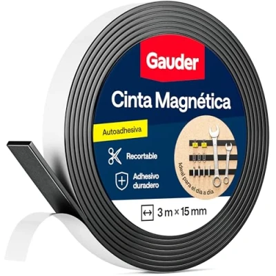 Imagen de GAUDER Cinta Magnética Autoadhesiva Fuerte Tiras Magnéticas con Respaldo Adhesivo (3 m)