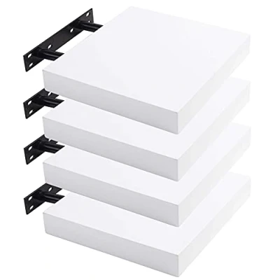 Imagen de Lestarain Juego de 4 Estante Balda Flotantes Pared Madera Estanteria Negra Libreria Repisas Invisibles Decorativo CD para Salon Dormitorio Cocina (30x23x3.8cm)