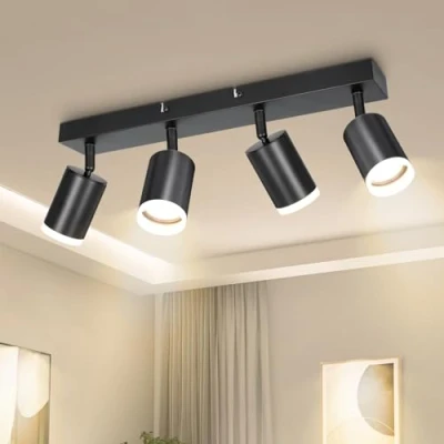 Imagen de Dehobo Lampara Focos Techo con 4 Giratorios, Lámpara de Pared Interior LED Negro Ajustables GU10, Foco para Iluminación