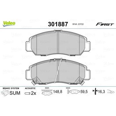 Imagen de VALEO 301887 Juego de pastillas freno FIRST Eje delantero con contacto avisador desgaste sin chapa antichirridos HONDA: CIVIC 7 Hatchback, FR V