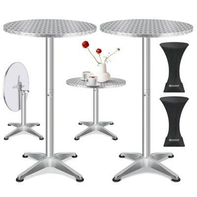 Imagen de KESSER® Mesa Alta Plegable 2en1 Bistró Placa de Aluminio Acero Inoxidable Ajustable en Altura 70cm / 115cm Fiesta Interior y Exterior Plegable, Ø 80 cm, Set 2