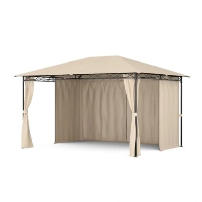 Imagen de blumfeldt Cenador Mondo 3x4, Estructura de Acero, Cortinas, Resistente al Óxido, para Jardín, Montaje Fácil, Beige