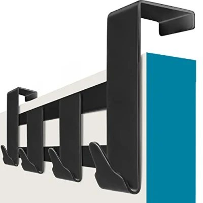 Imagen de Menz Premium perchero puerta barra de percha negra para colgar con almohadillas antideslizantes y fieltro colgador