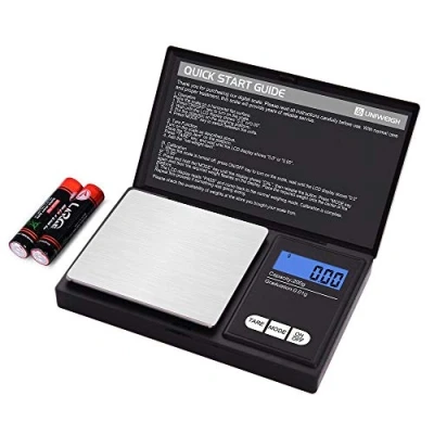 Imagen de UNIWEIGH Báscula de Gramos,200 gx0.01 g(7.05 oz x 0.001oz) Digital Bolsillo,Báscula Electrónica Inteligente,Báscula Joyera Pequeña Portátil Gramos y Onzas,Mini con Pantalla LCD,Tara