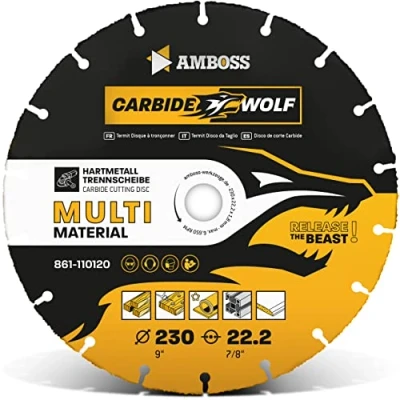 Imagen de Disco de corte carburo tungsteno Ø 230mm diámetro para amoladora angular (Flex,Bosch, etc., madera (con clavos), plástico, yeso, hoja sierra universal, cortador velocidad