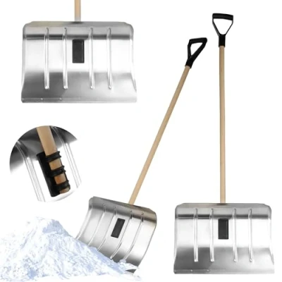 Imagen de KADAX pala de nieve aluminio, con mango madera y en D, recogedor ergonómico, barra resistente (50 cm ancho)