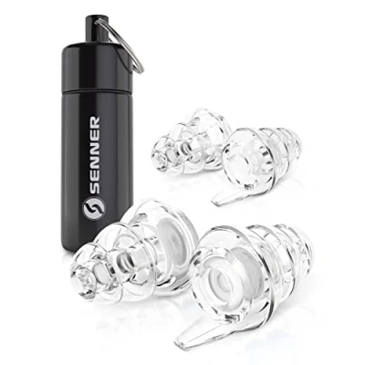 Imagen de Senner ® MusicPro Tapones auditivos para festivales, conciertos y discotecas música músicos, reutilizables, transparentes, con estuche de aluminio