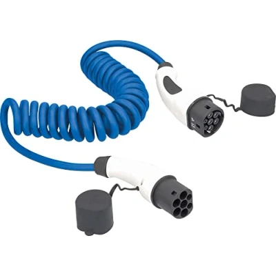 Imagen de as Schwabe cable de carga en espiral para coche híbrido y eléctrico MODE 3, tipo 2, 3 fases, 11 kW, extensible 1 a 5 m, incluye bolsa almacenamiento, rango temperatura