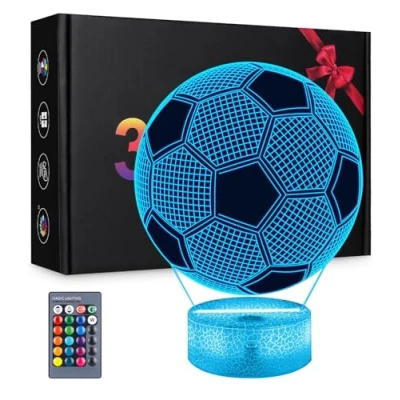 Imagen de Yulado Lampara Futbol, 3D LED Lámpara Luz de noche con control remoto,16 cambiar el color Touch noche, Regalos Cumpleaños para Navidad Decoración Niños,Luz nocturna infantil