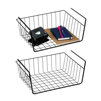 Imagen de Relaxdays Cestas de Rejilla Metálica Colgantes, Pack 2, para Colgar en Estanterías, Encimeras o Escritorios, Negro